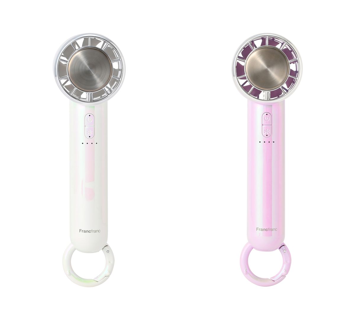 フレ アイスプレート ハンディファン オーロラ ホワイト、パープル(各3,480円)
