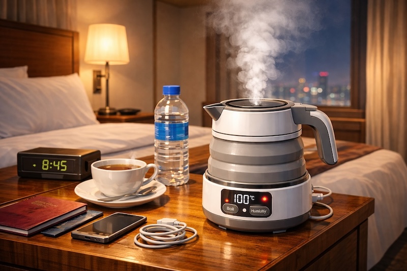 「あったらいいな」の加湿機能付き電気ケトルのイメージ(ChatGPT作成)