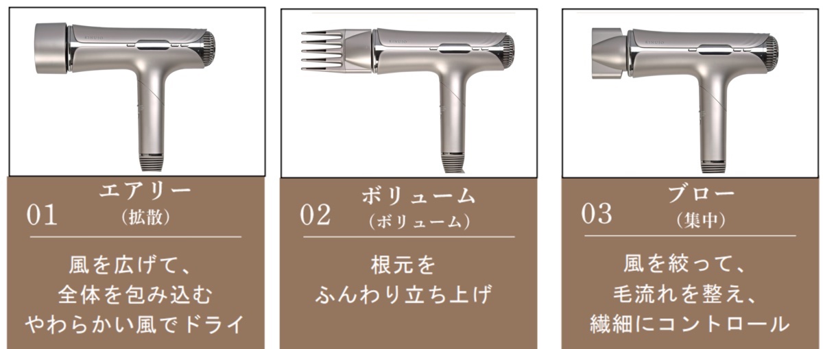 スタイリングに合わせて選べる3種類のノズル