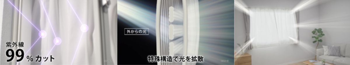 特殊構造生地で光をやさしく拡げる