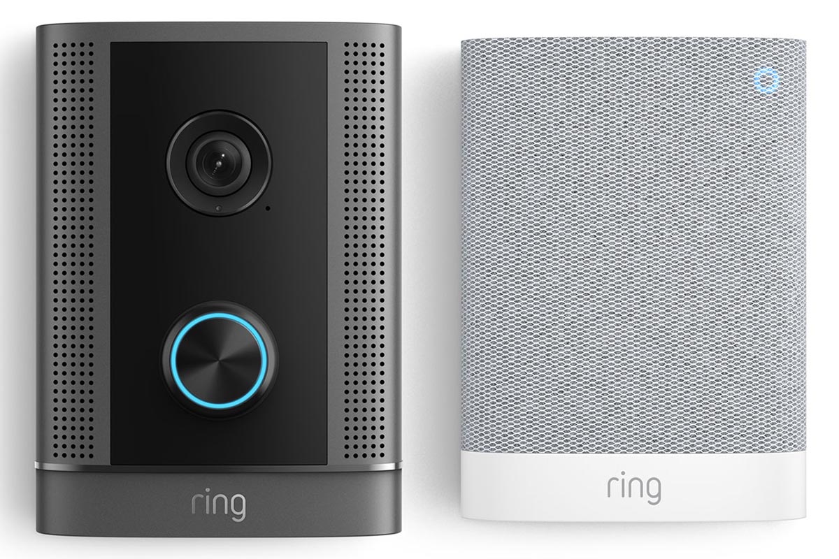 防犯カメラ付きのドアホン(左)と、屋内チャイム(右)