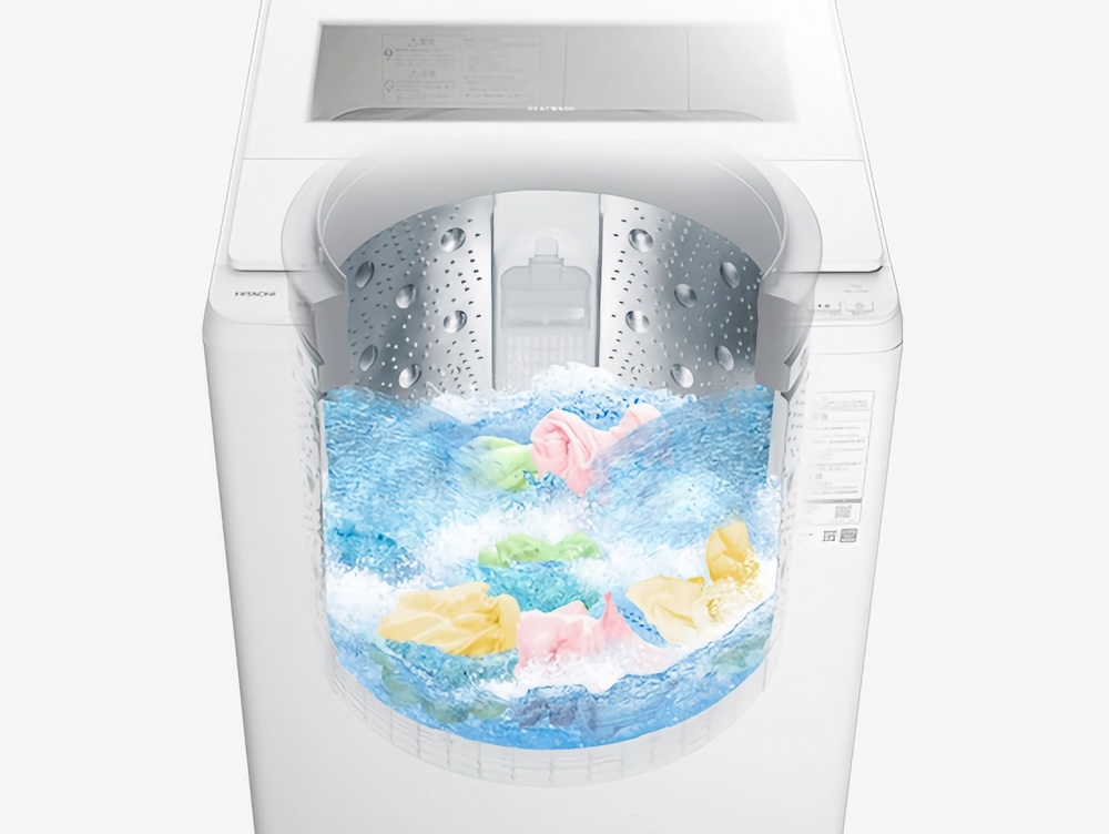 洗い始めに、少ない水で洗剤をしっかり溶かして、高濃度の洗剤液を作り、衣類にすばやく浸透させて汚れを浮かび上がらせる高濃度洗浄を採用