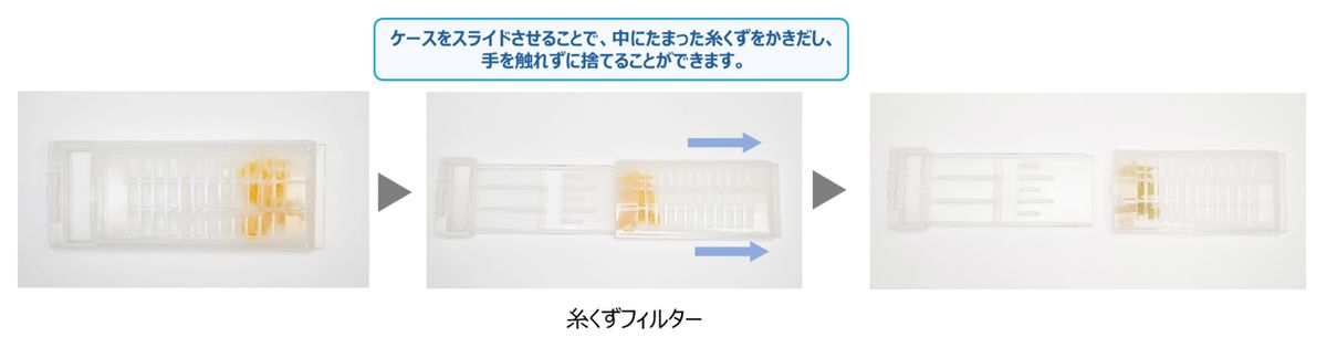 糸くずに触れずに捨てられるフィルター