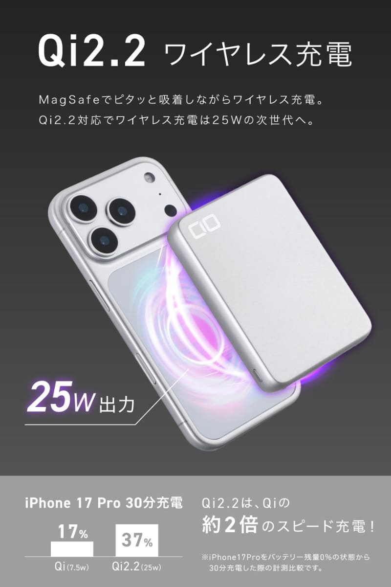 ワイヤレス充電が可能