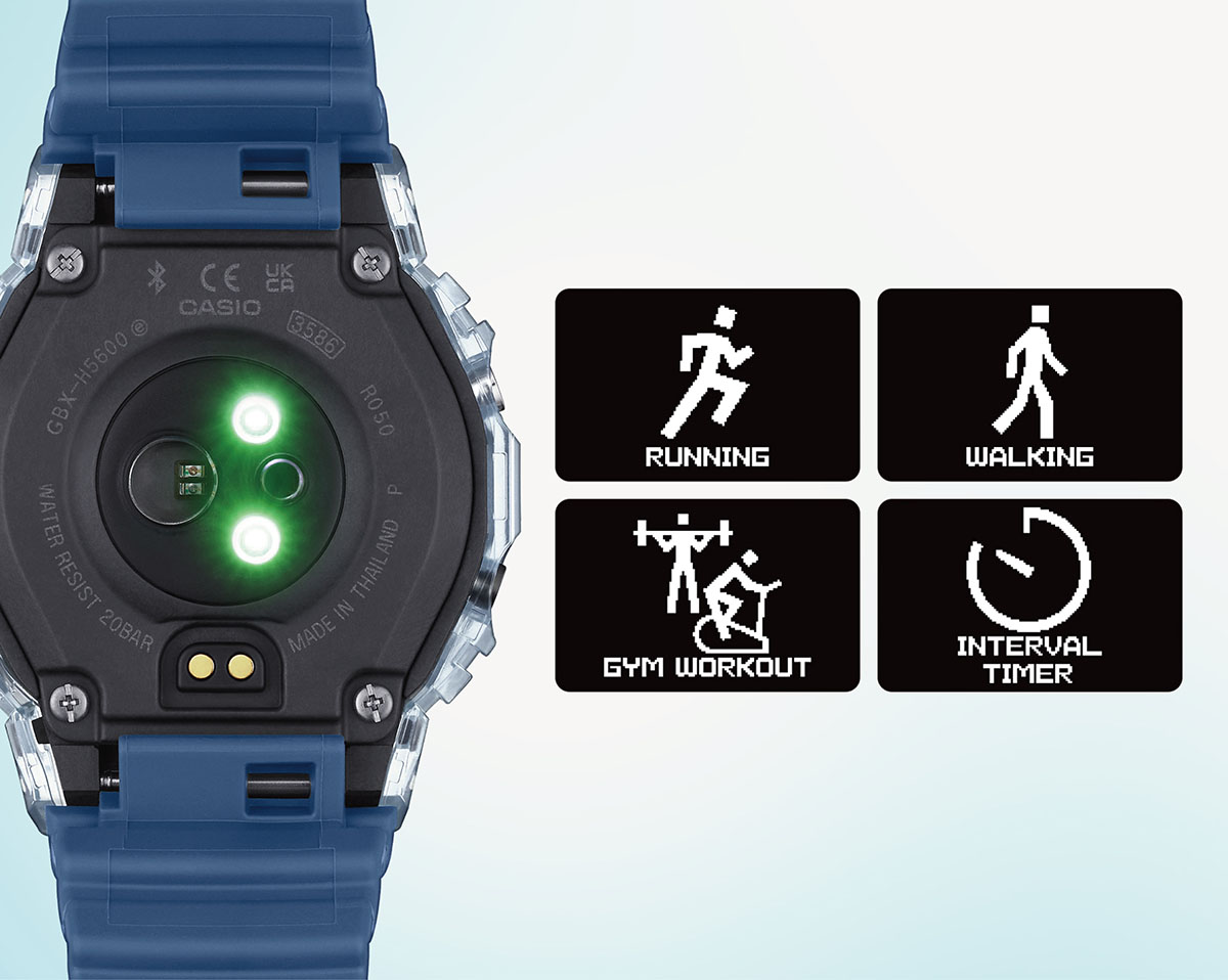 ランニング、ウォーキング、ジムワークアウト、インターバルトレーニングの4つのアクティビティに対応