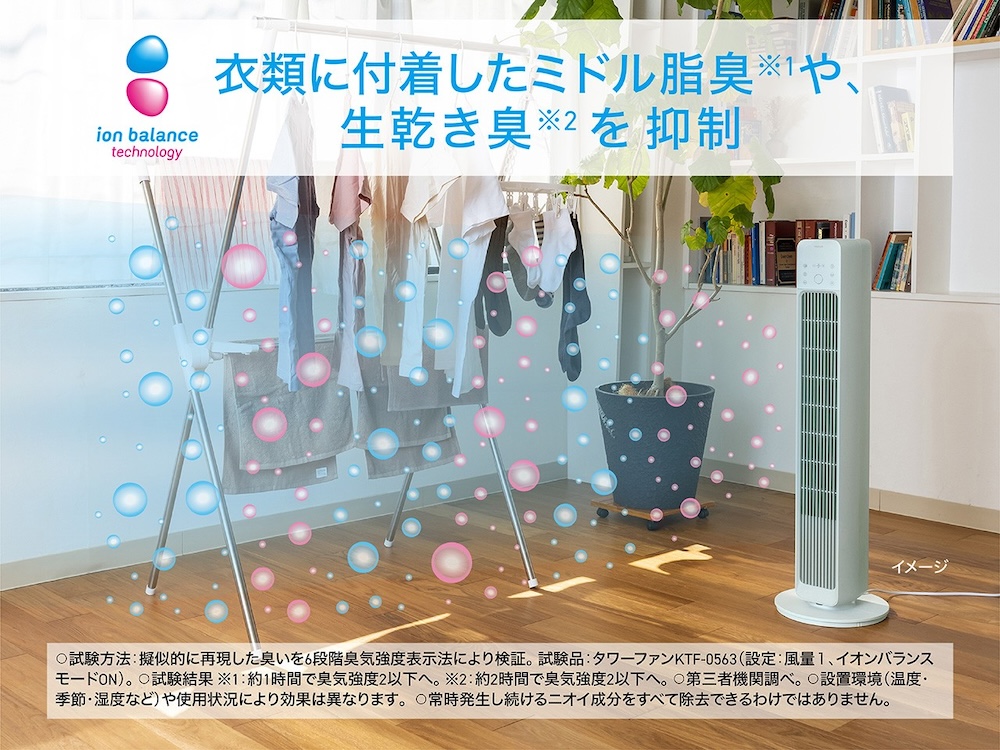 放出するイオンで、生乾き臭やミドル脂臭を抑制する