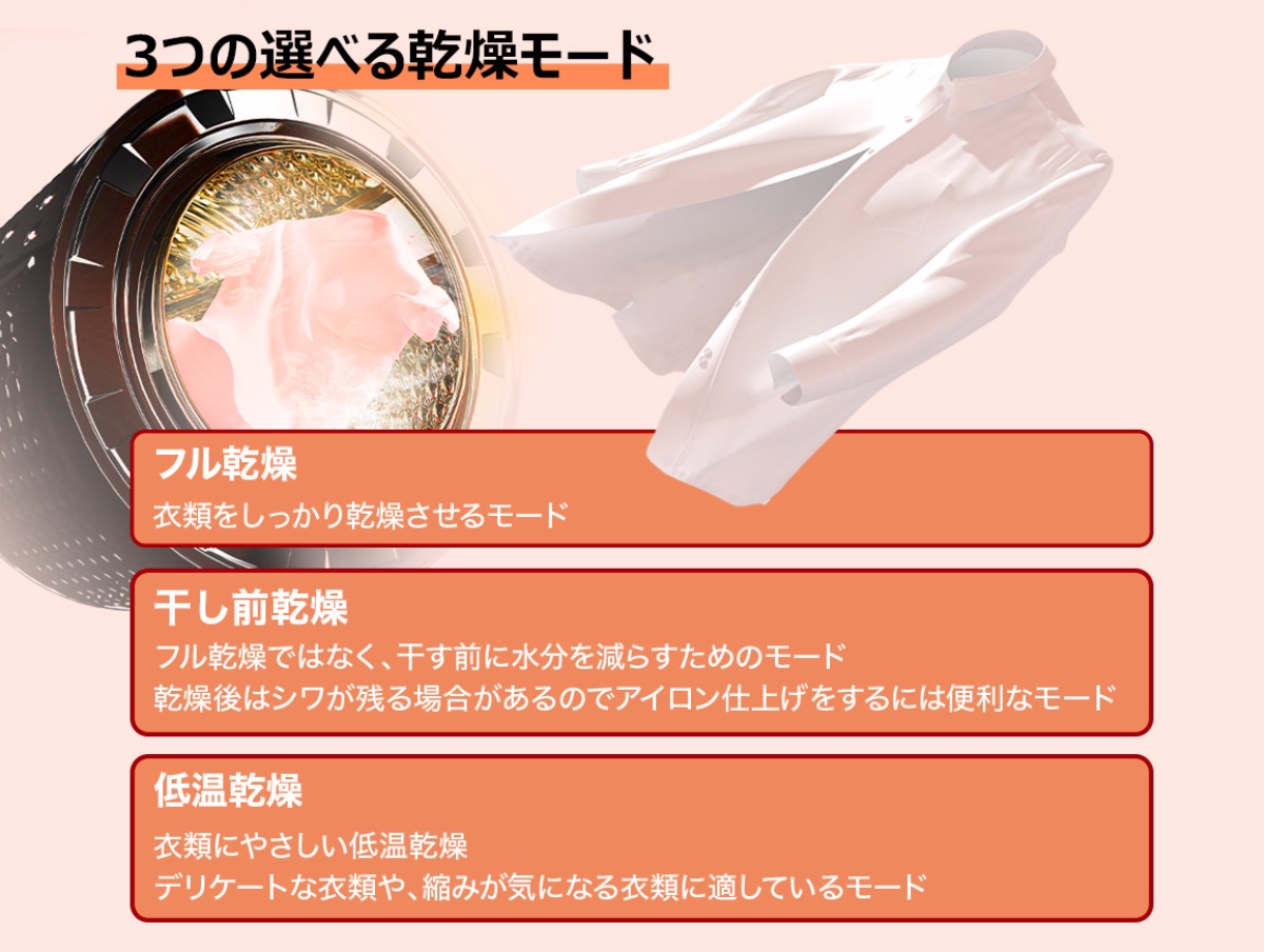3つの乾燥モードを備える