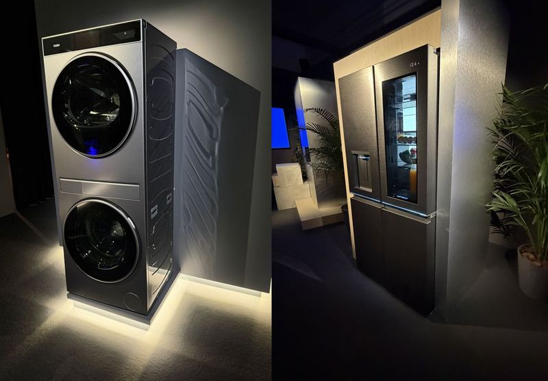 没入型演出の後には、洗濯機や冷蔵庫など最新家電も展示。未来感のあるデザインが目を引いた