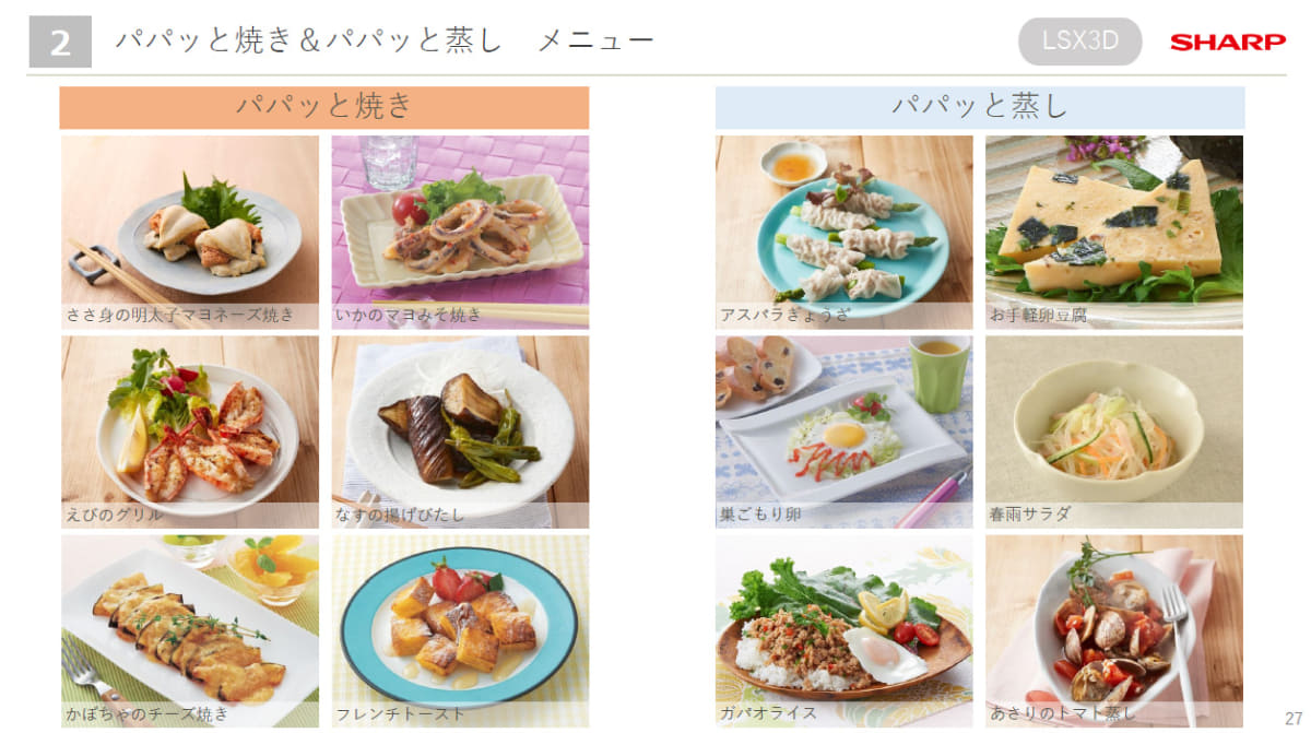 「パパッと焼き」「パパッと蒸し」メニュー
