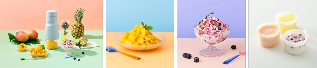ジュースや牛乳を凍らせた味付き氷でかき氷が作れる
