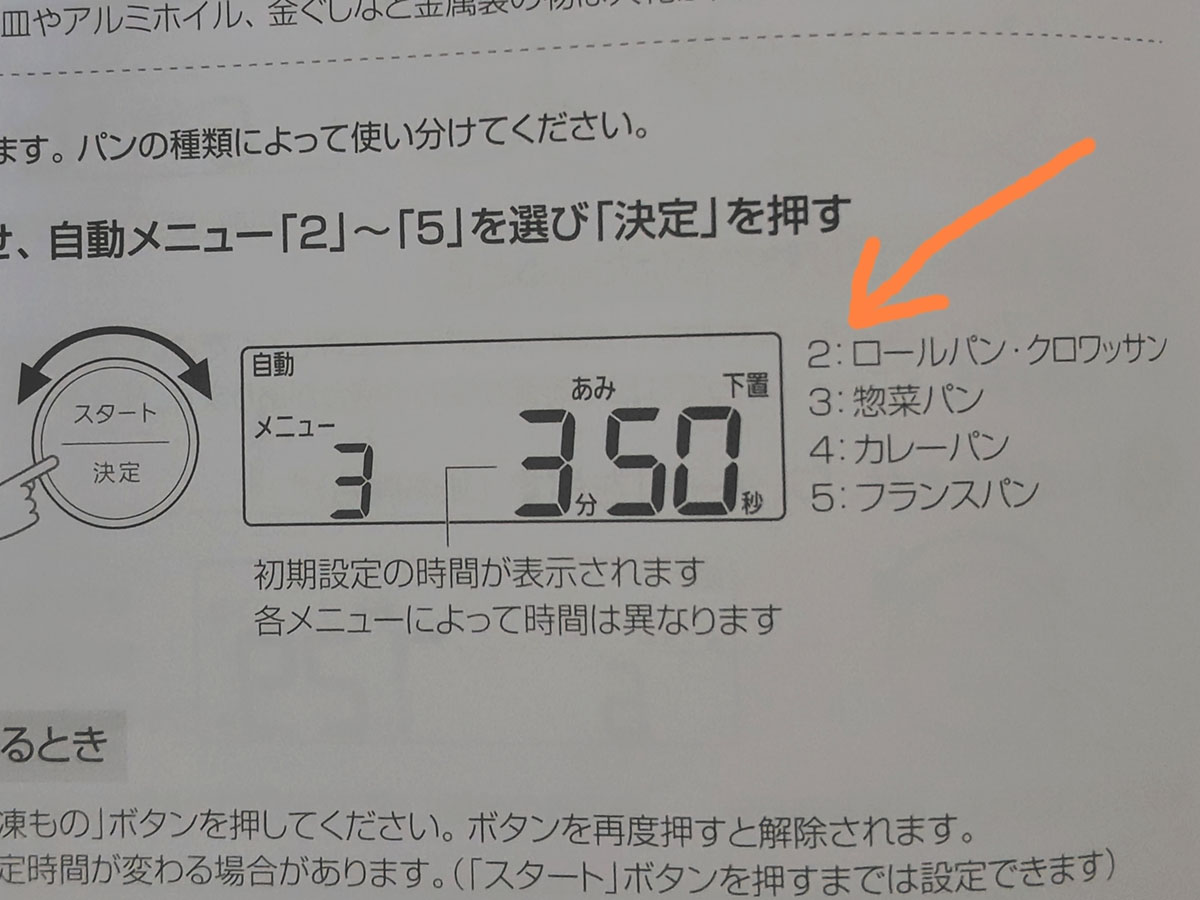 パンの種類別の自動メニューが用意されている