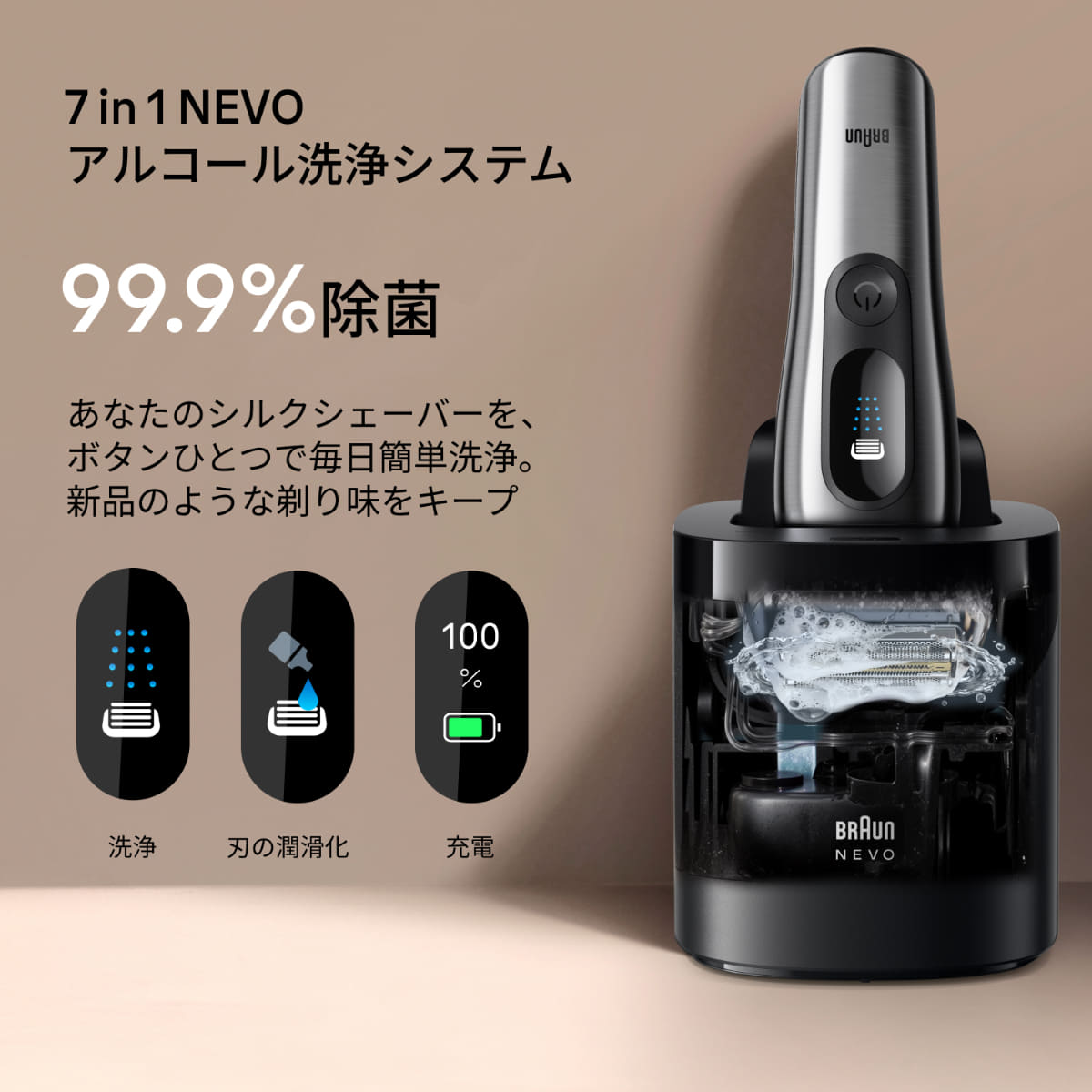 99.9%の除菌も可能な「7 in 1 NEVOアルコール洗浄器」
