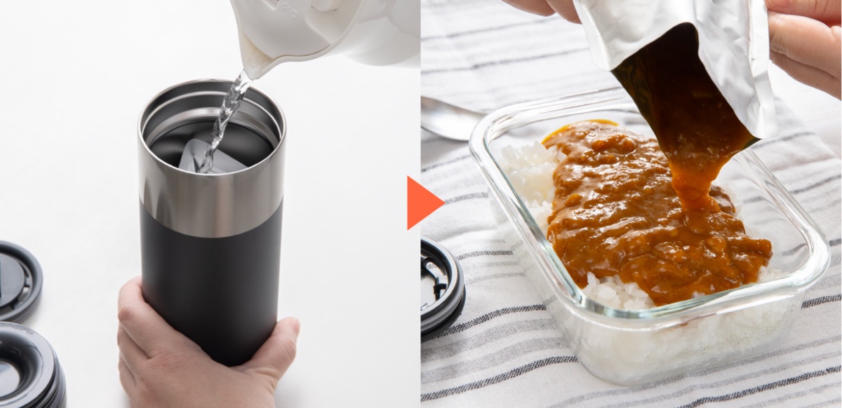 レトルト食品とお湯を入れるだけで完成