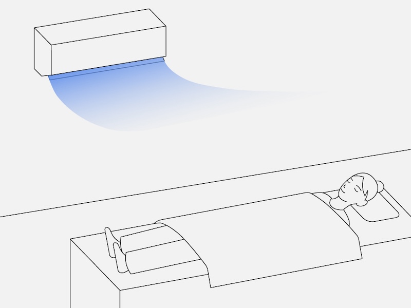 より快適な睡眠環境を整えるため、エアコンは風を天井に向けて就寝前の「30分前」に稼動させておく