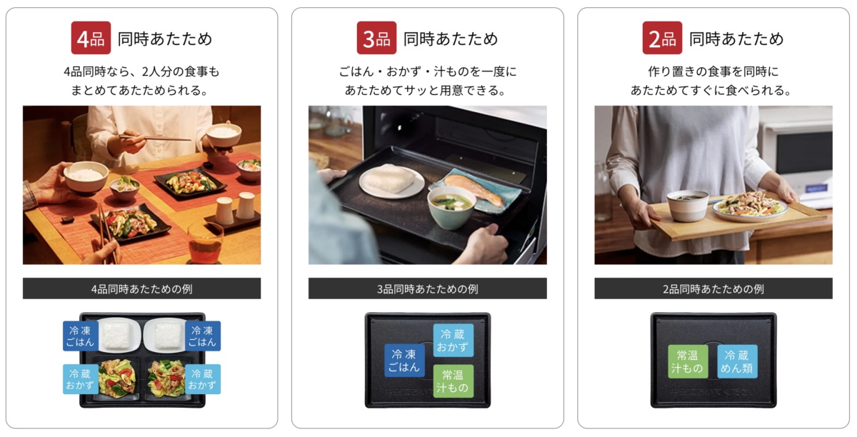 最大4品を同時にあたためることができる「複数同時あたため」