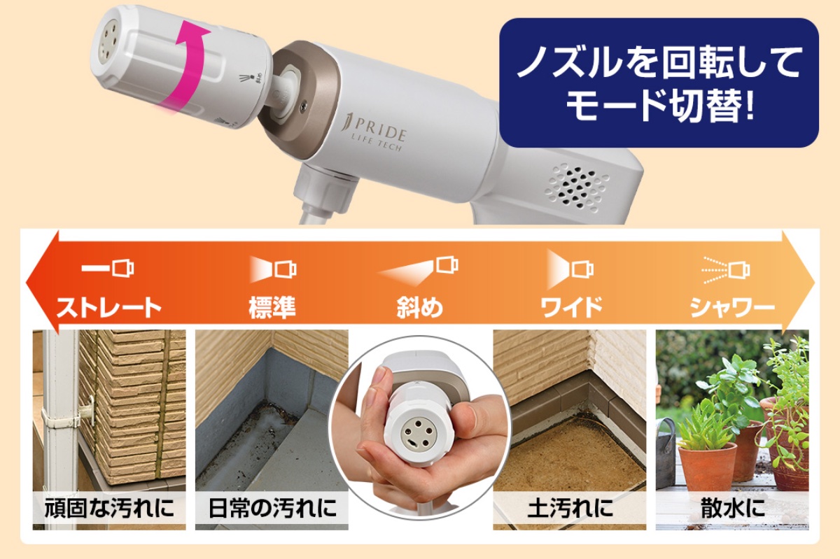 ストレートからシャワーまで5つの洗浄モードを搭載