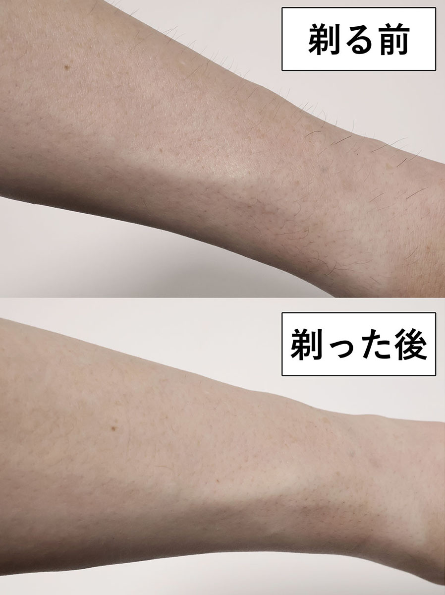 アタッチメントなしで腕の毛を処理。軽くなでるだけで、目立つ毛をしっかり減らせます。