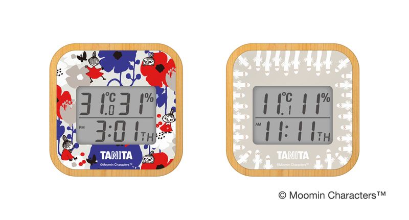 デジタル温湿度計「TT-CU ムーミンモデル」。鮮やかな「リトルミイ」とインテリアになじむ「ニョロニョロ」から選べる<br><span class="fnt-70">(c)Moomin Characters</span>