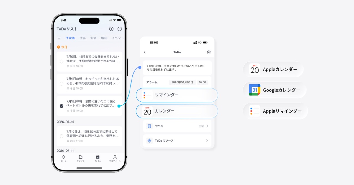 会話の中で生まれた「やること」をまとめて確認できる