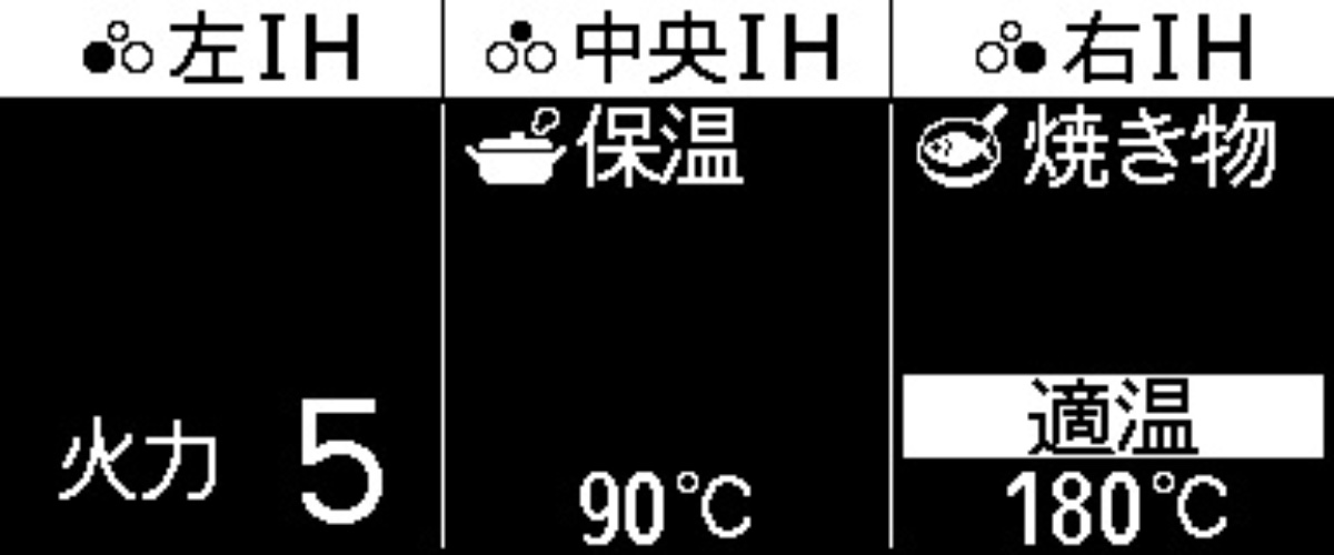 適温調理時(右IH)の表示
