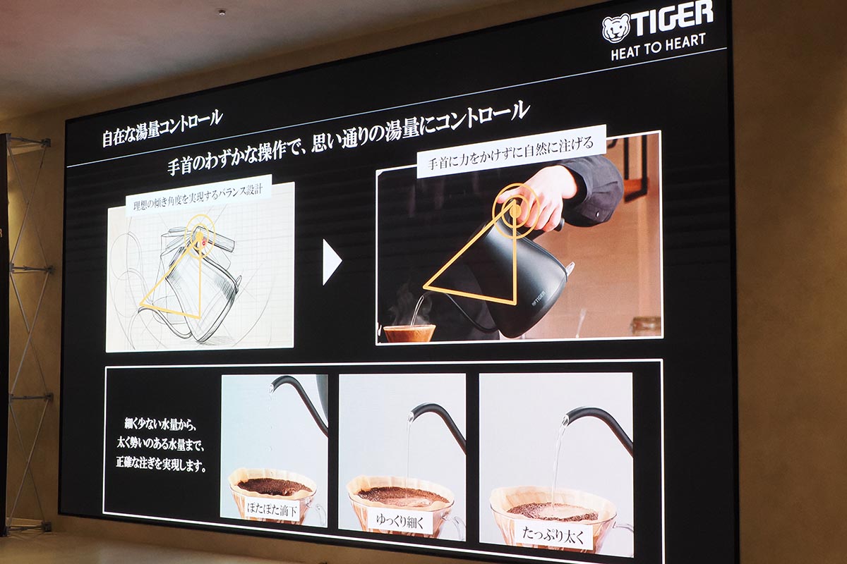 手首のわずかな操作で湯量をコントロール