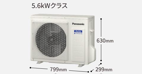 新省エネ基準達成のCシリーズの6畳用エアコンの室外機は、未達成Jシリーズの18畳モデルと同サイズの室外機になっている