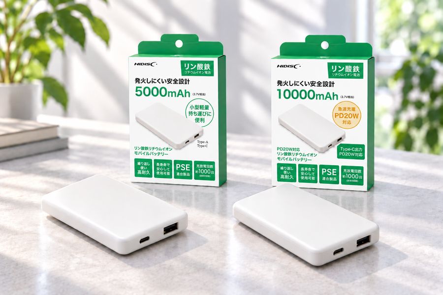 5,000mAhモデル「HD4-MBTC05KLFP4HYWH」と、10,000mAhモデル「HD4-MBTC10KLFP4HYPD20WH」
