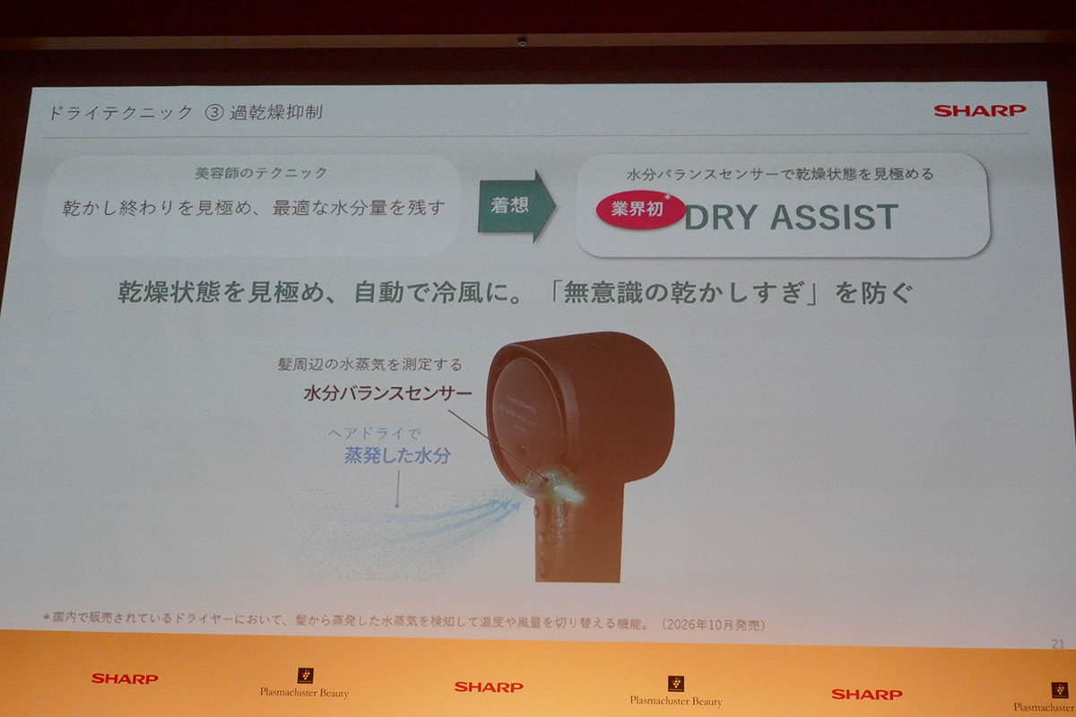 髪の乾かしすぎを防ぐ「ドライアシスト」モードを搭載