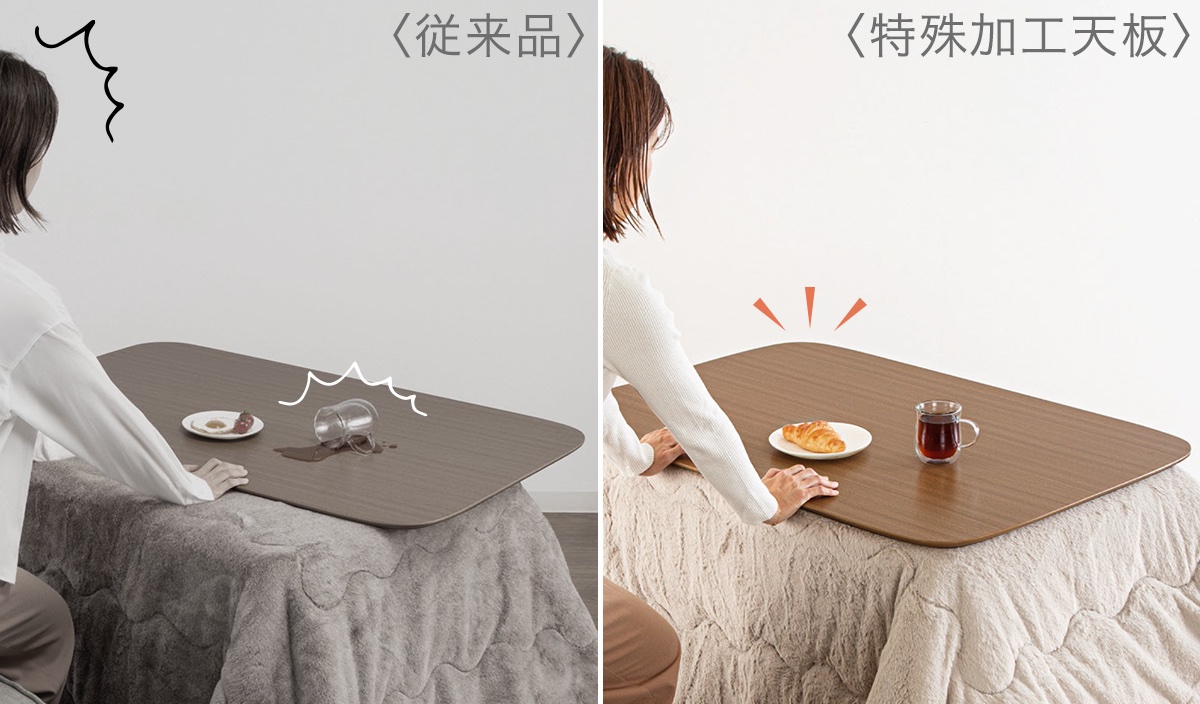 天板がズレにくい特殊加工が施されている