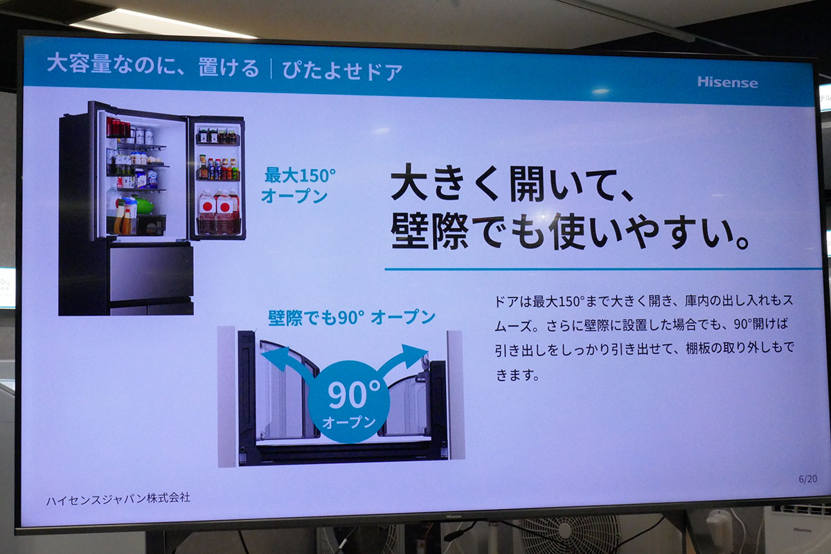 壁にぴったり寄せて置いても90度までドアが開く