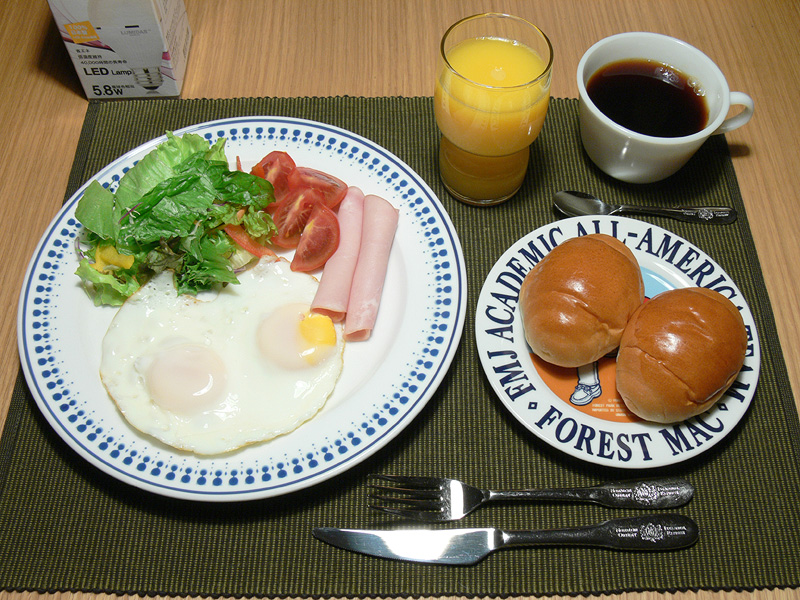 <b>【ルミダス：60W】 </b><br>演色性がとても良く、お勧め。食べ物が全ておいしそうに見え、食器やマットの微妙な色の違いも良くわかる。影の出方も柔らかでキツイ印象にならないのも良い