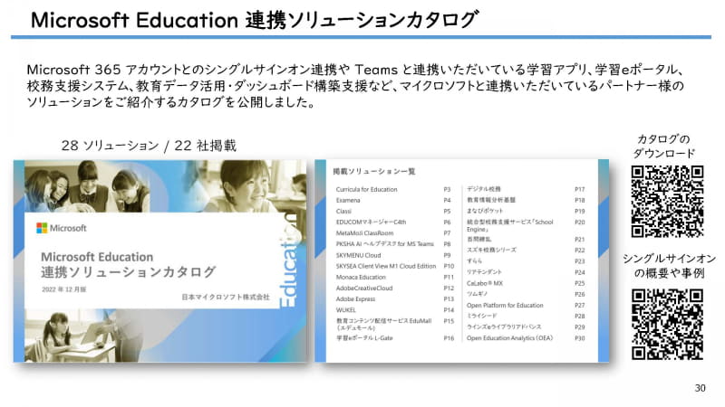 カタログには、28のパートナーソリューションと日本マイクロソフトのソリューションを掲載