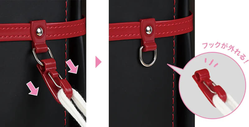 袋掛けフックは一定の負荷が加わると本体から外れる仕組みで、安全面にも配慮（公式サイトより）