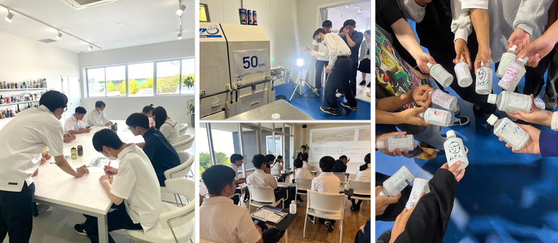 日本テクノロジーソリューションで「シュリンク包装」について学ぶ生徒たち