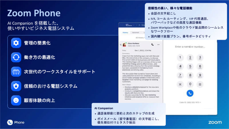 Zoom Phoneの採用で録音や会話の文字起こしも自動に