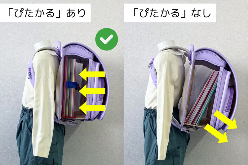 「ぴたかる」を装着すると、重心が常に背中側で安定