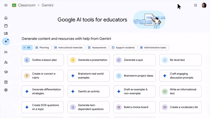 対象学年や授業のテーマなどを入力して、Gemini in Classroomで授業案を生成（英語版）