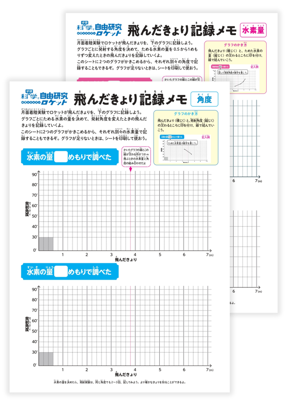 自由研究のやり方シートと、飛んだ距離を記録できる記録用シート
