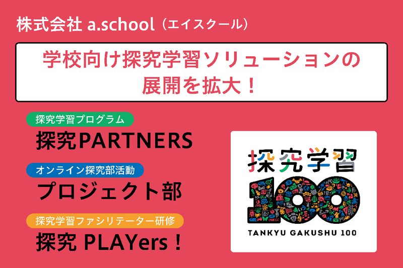 株式会社a.school（エイスクール）が、学校および教育委員会、自治体、企業を対象とした探究学習ソリューションの展開を拡大すると発表