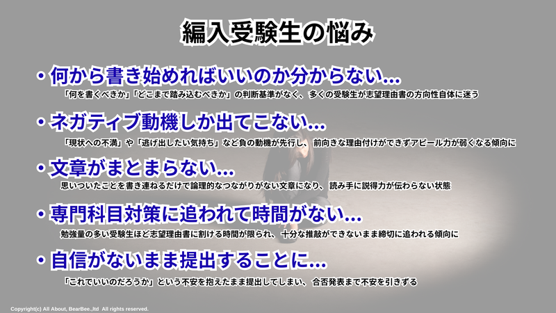 志望理由書に関する編入受験生の悩み