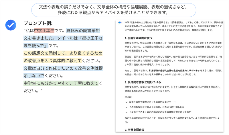 読書感想文の添削と改善点のアドバイス依頼を実行する例