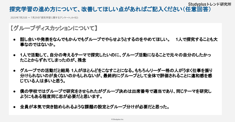 グループディスカッションについて、「グループ活動になることで自分のしたかったことからずれてしまう」という声も