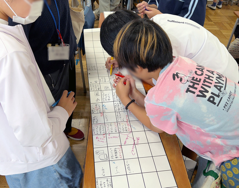 みんなでアイデアを出して書き込む様子