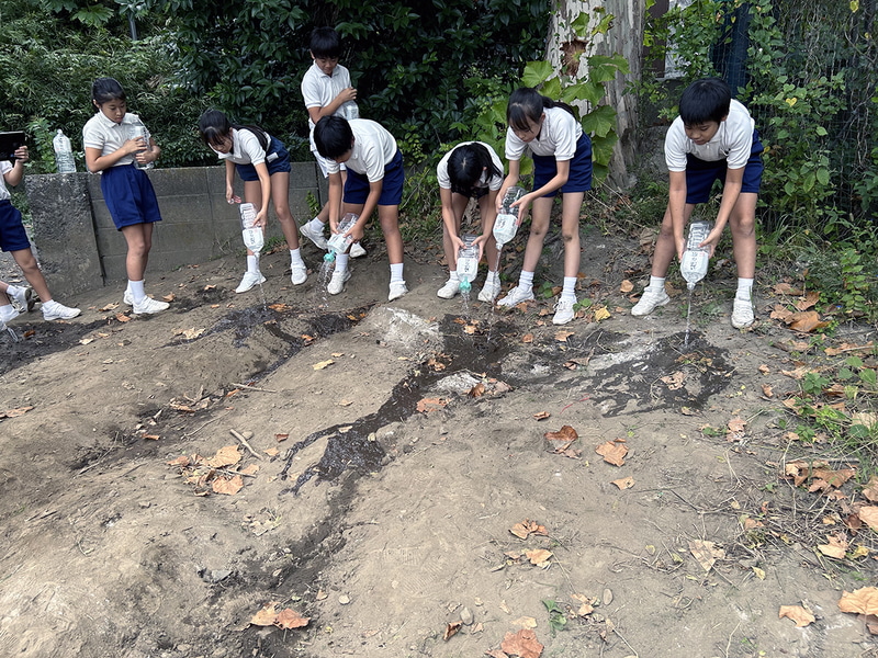 小学校で実施した流域授業と流域体験の様子