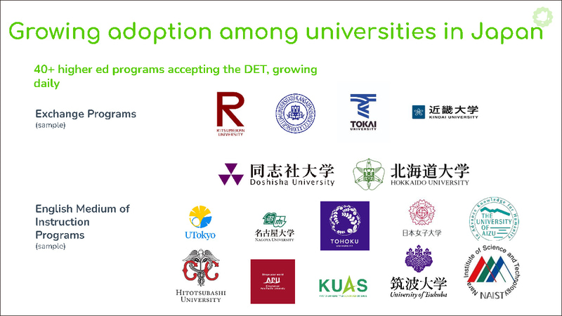 日本国内では、40以上の大学がDETを採用