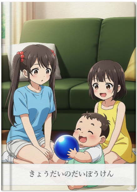 作成事例「きょうだいのだいぼうけん」。<strong class="em-01 color black"><a href="https://g.co/gemini/share/957b55552282">完成版はこちら</a></strong>