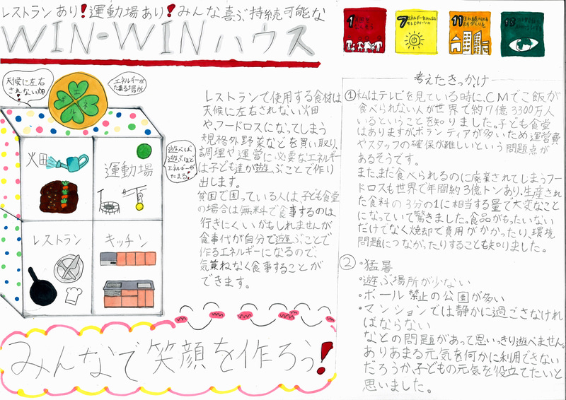 最優秀賞に選ばれた柳 みくさんの「持続可能なWIN-WINハウス」