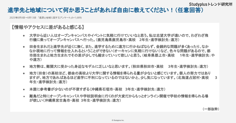 自由回答では「地域によって情報やアクセスに差があると感じる」などの声が寄せられている