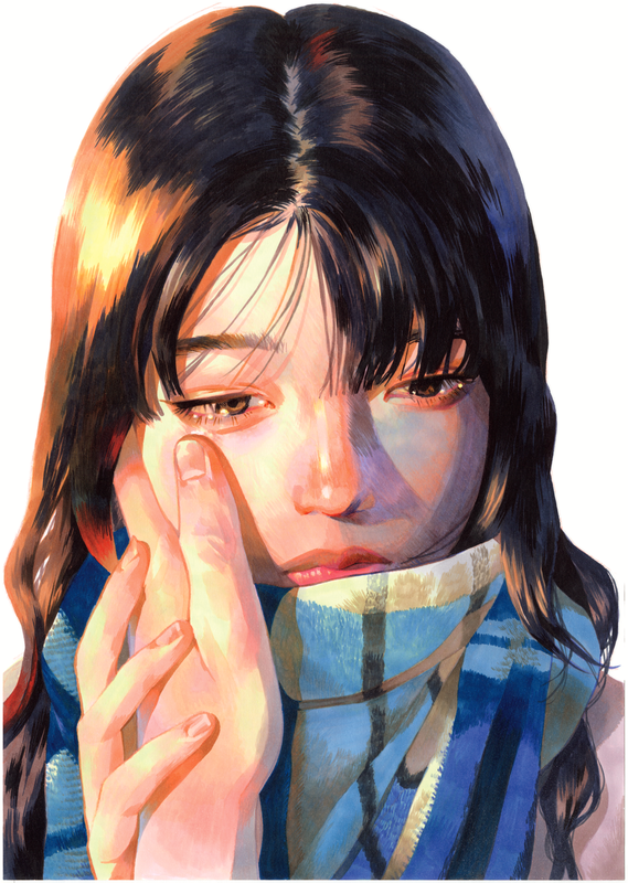 ちょむ氏は、主にコピック（アルコールマーカー）と色鉛筆を用いたアナログ技法で作品を制作