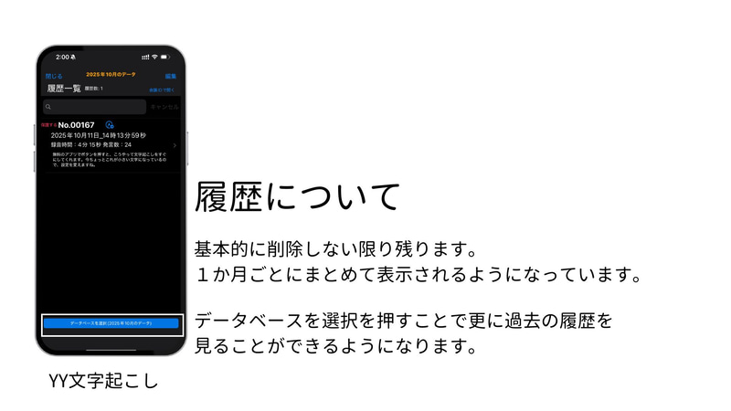 YY文字起こしの「履歴画面」